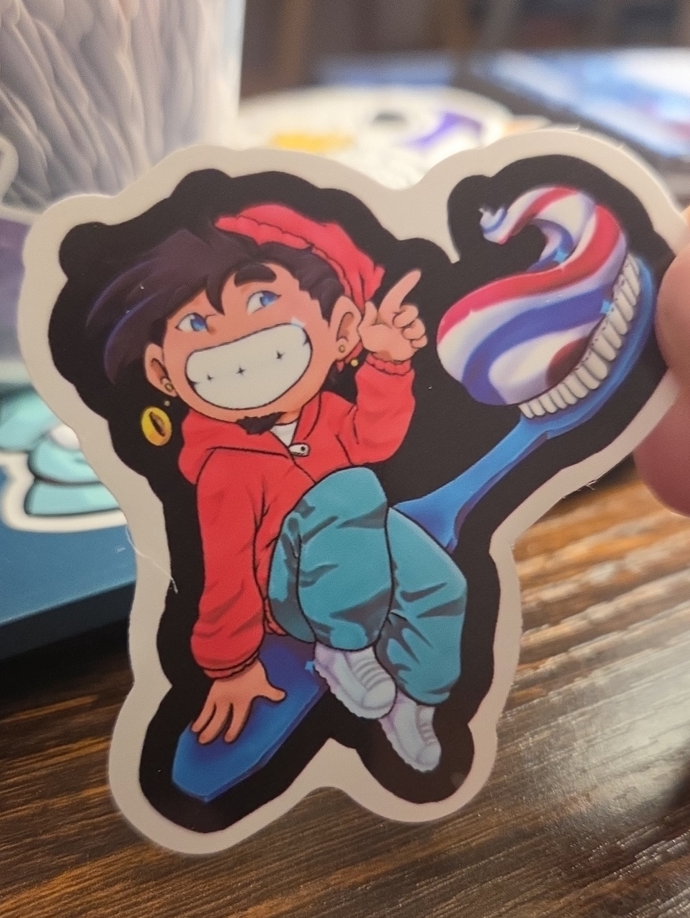 Kids Red Hoodie Character Sticker - Toothbrush Design